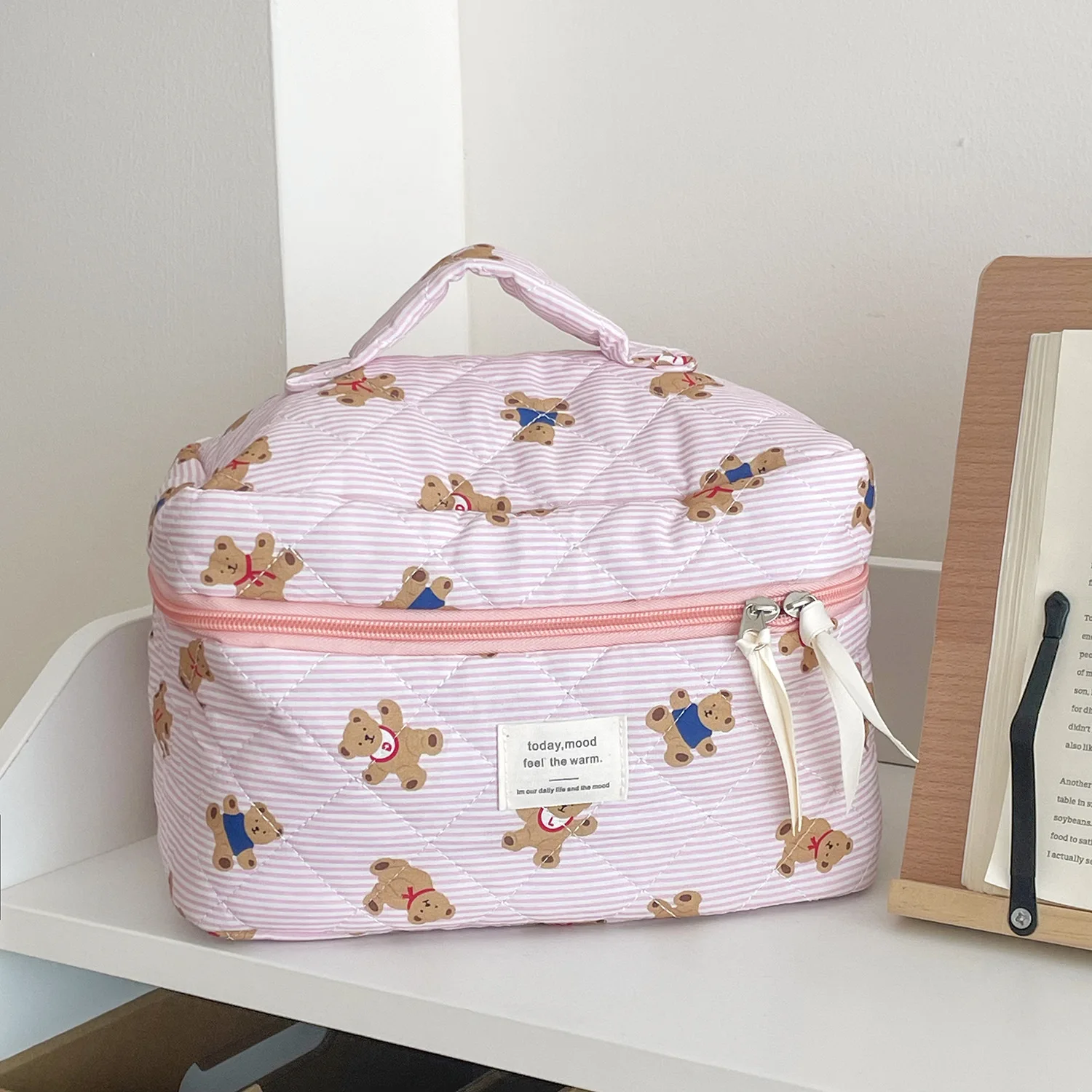 1pcs Cotton Black Flower Women Cosmetic Bag Fabric Storage Bags Small Big Capacity Travel Organzier Pouch Women Makeup Case