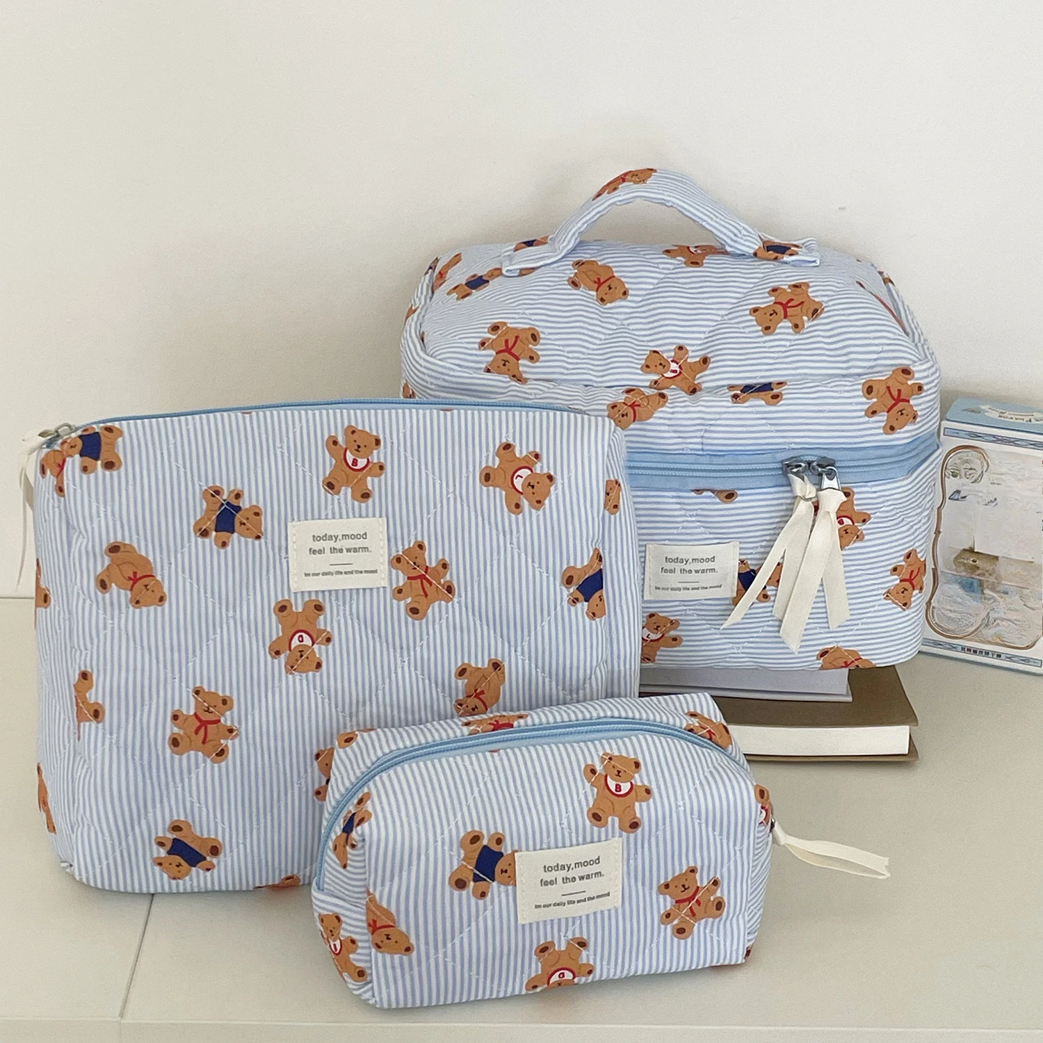 1pcs Cotton Black Flower Women Cosmetic Bag Fabric Storage Bags Small Big Capacity Travel Organzier Pouch Women Makeup Case