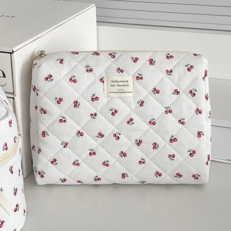 1pcs Cotton Black Flower Women Cosmetic Bag Fabric Storage Bags Small Big Capacity Travel Organzier Pouch Women Makeup Case