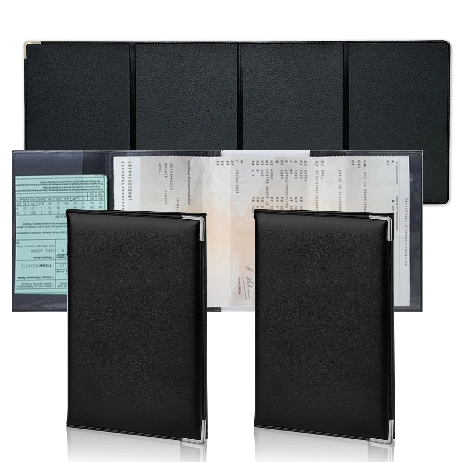 1/2pcs 4-Fold Grey Card Holder in Imitation Leather Vehicle Document, Insurance & Licence Holder – Elegant, Compact and Durable