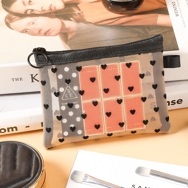 1Pcs Hot Mini Transparent Heart Makeup Bag Women Portable Lipsticks Cosmetic Storage Pouch Ins Clear Ctue Small Make Up Bag