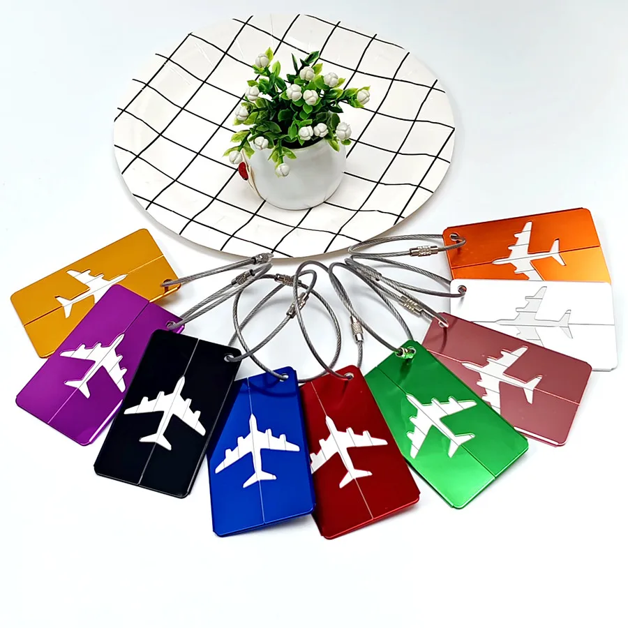 Aluminum Alloy Travel Luggage Tag Hanging Tag Suitcase Tag Plane With Name ID Cards Anti-lost Solid Color Travel Accessories