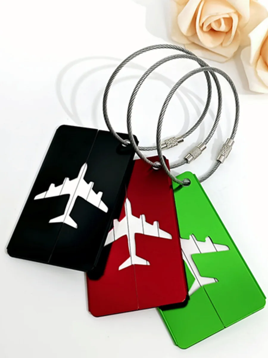 Aluminum Alloy Travel Luggage Tag Hanging Tag Suitcase Tag Plane With Name ID Cards Anti-lost Solid Color Travel Accessories