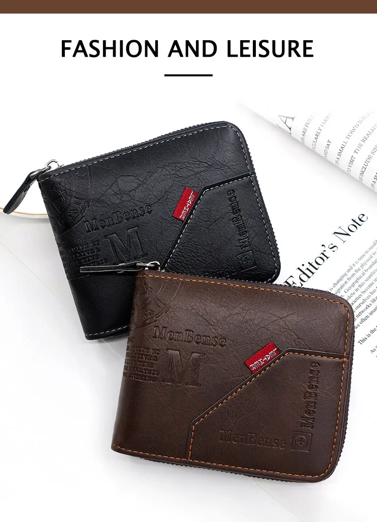 New Men Zipper Wallets Short Card Holder Vintage Male Wallet High Quality PU Leather Classic Coin Pocket Wallet For Boys