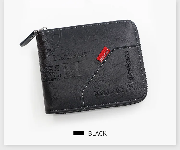 New Men Zipper Wallets Short Card Holder Vintage Male Wallet High Quality PU Leather Classic Coin Pocket Wallet For Boys