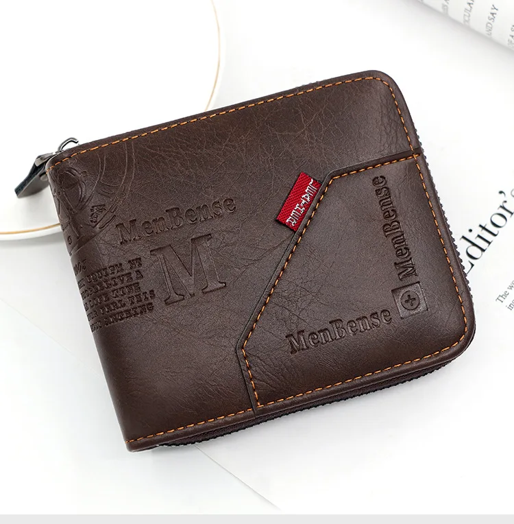 New Men Zipper Wallets Short Card Holder Vintage Male Wallet High Quality PU Leather Classic Coin Pocket Wallet For Boys