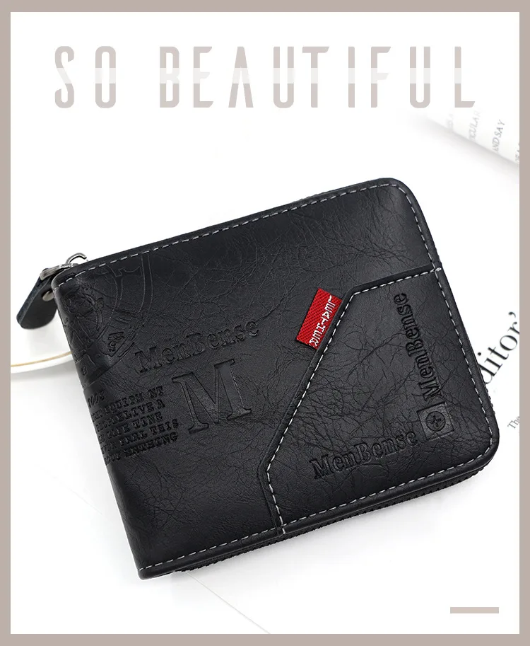 New Men Zipper Wallets Short Card Holder Vintage Male Wallet High Quality PU Leather Classic Coin Pocket Wallet For Boys
