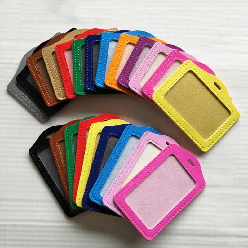 Cute Candy Color PU Card Holder Work Pass Bus Access Card Cover Employee Badge Protective Cover Student Meal Card Case
