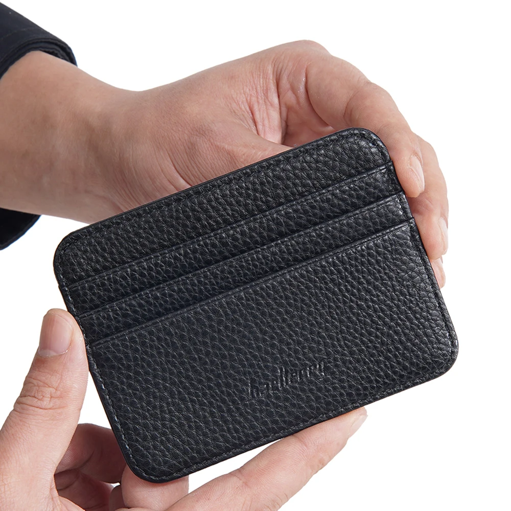 1Pcs Lychee-Patterned Ultra-Thin Card Holder with Id Window, Multi-Card Slot Mini Portable Card Holder with Coin Compartment, Unisex Daily Card Holder