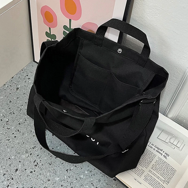Japanese Simple Canvas Satchel Unisex Crossbody Bag Washable Thick Handbag Fashion Large Capacity Bag for Students Daily Carry