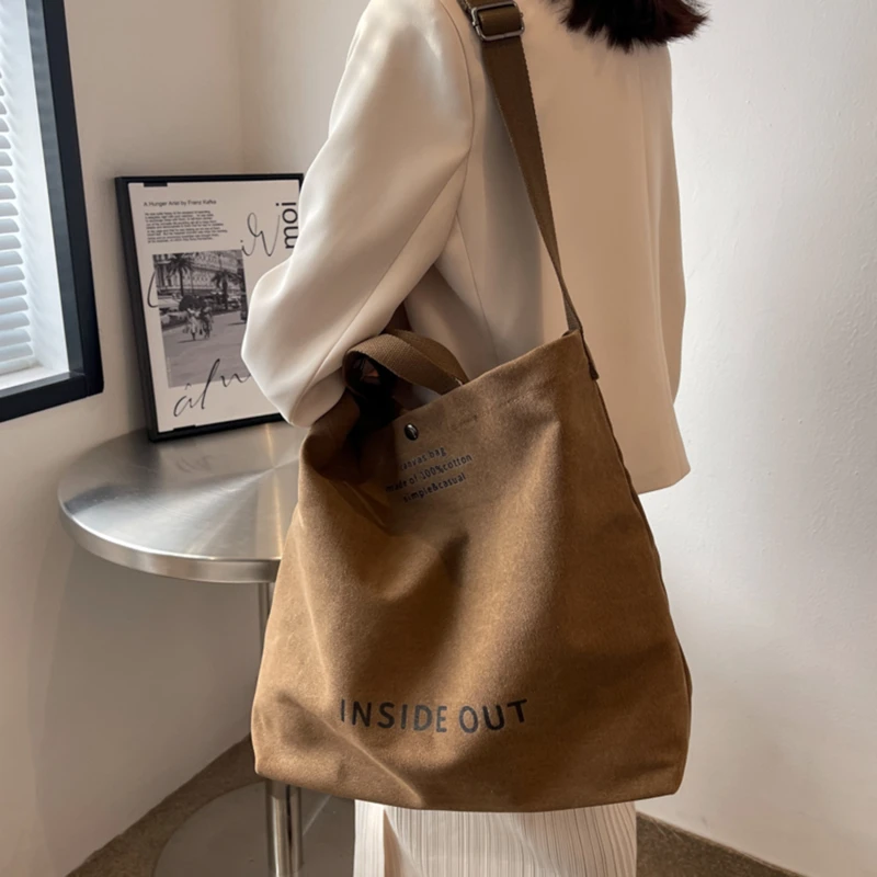 Japanese Simple Canvas Satchel Unisex Crossbody Bag Washable Thick Handbag Fashion Large Capacity Bag for Students Daily Carry