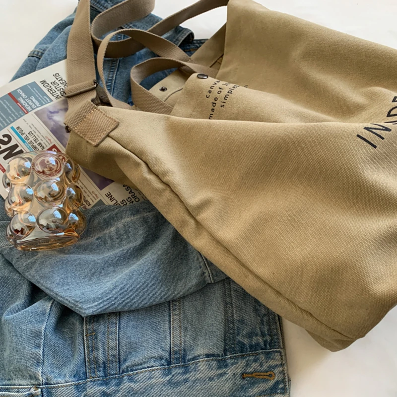 Japanese Simple Canvas Satchel Unisex Crossbody Bag Washable Thick Handbag Fashion Large Capacity Bag for Students Daily Carry