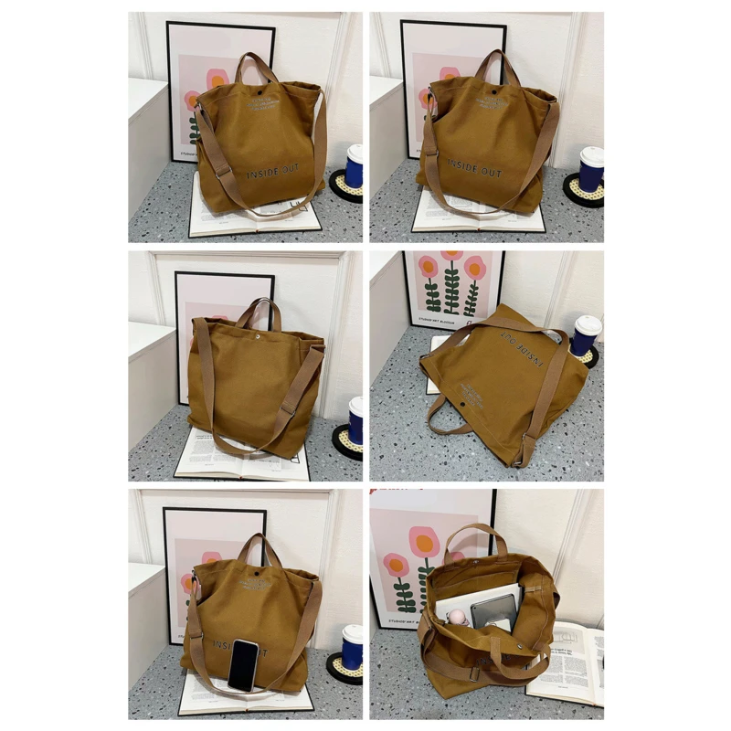 Japanese Simple Canvas Satchel Unisex Crossbody Bag Washable Thick Handbag Fashion Large Capacity Bag for Students Daily Carry
