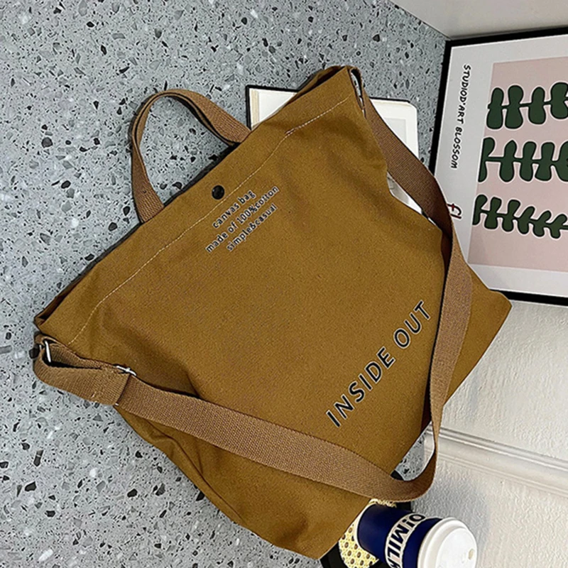 Japanese Simple Canvas Satchel Unisex Crossbody Bag Washable Thick Handbag Fashion Large Capacity Bag for Students Daily Carry
