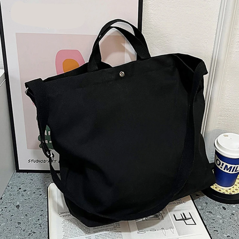Japanese Simple Canvas Satchel Unisex Crossbody Bag Washable Thick Handbag Fashion Large Capacity Bag for Students Daily Carry