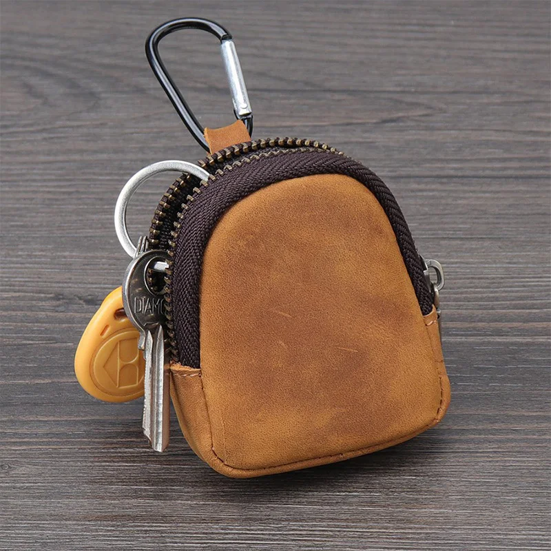 2026 NEW Men Women Outdoor Wild PU Leather Carabiner Multi-Color Retro Mini Coin Purse Keychain headphone cable wrap Wallet