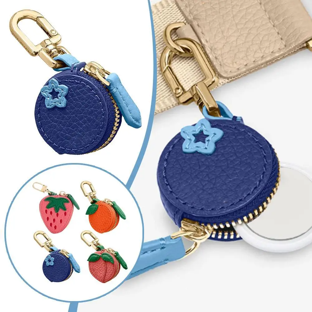 2026 Mini Cherry Fruit Shape Coin Purse Portable Strawberry Blueberry Peach Lemon Cute PU Leather Pouch Wallet Pendant Key Chain