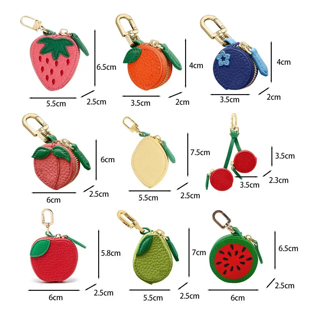 2026 Mini Cherry Fruit Shape Coin Purse Portable Strawberry Blueberry Peach Lemon Cute PU Leather Pouch Wallet Pendant Key Chain