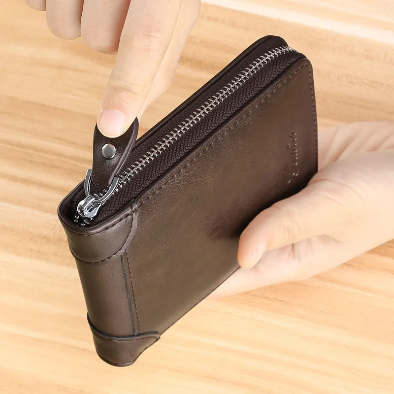Business Casual Men's Zipper Wallet, Multi-card Slot ID Holder Wallet