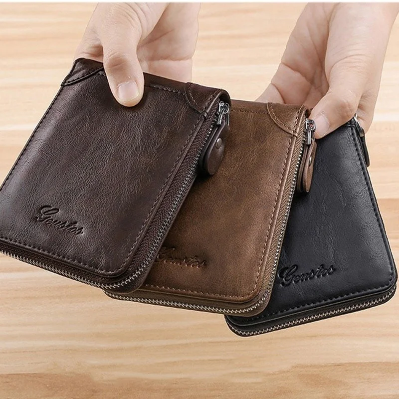 Business Casual Men's Zipper Wallet, Multi-card Slot ID Holder Wallet