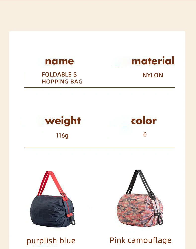 Camouflage Nylon Tote Bag Large Capacity Foldable Shopping Organizer with Handle