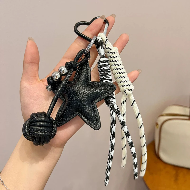 PU Leather Star and Ball Pendant Love Heart Ring Keychain Women Bag Decoration Backpace Accessories for Daily Use Gifts