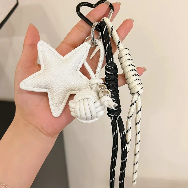PU Leather Star and Ball Pendant Love Heart Ring Keychain Women Bag Decoration Backpace Accessories for Daily Use Gifts