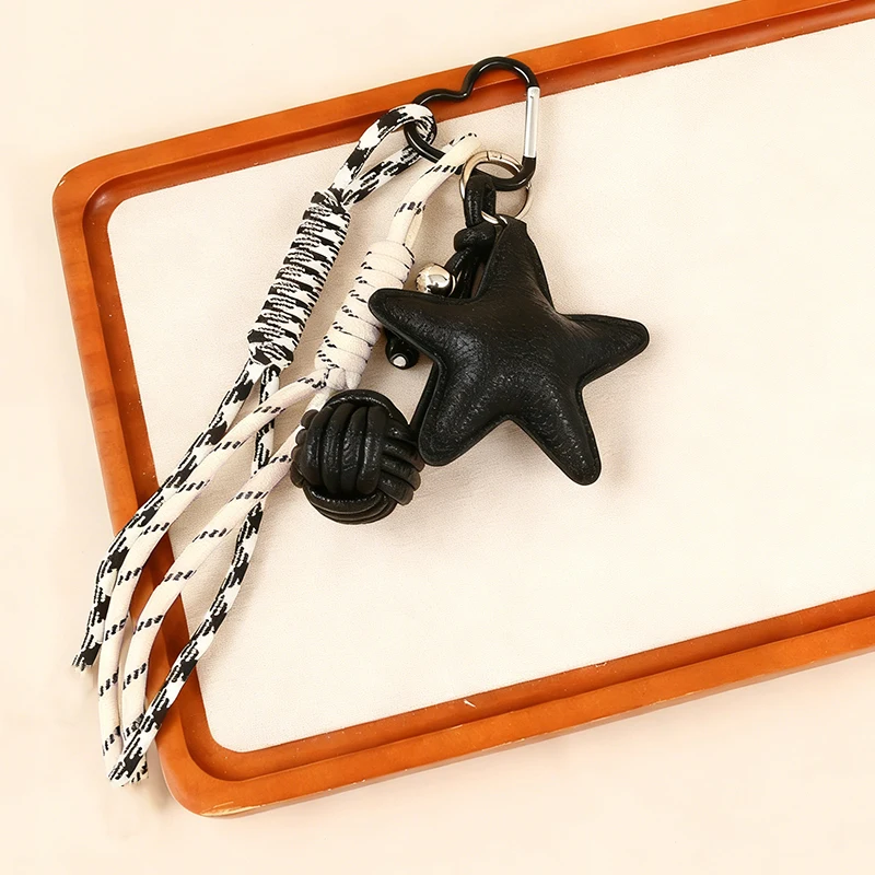 PU Leather Star and Ball Pendant Love Heart Ring Keychain Women Bag Decoration Backpace Accessories for Daily Use Gifts
