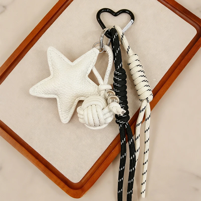 PU Leather Star and Ball Pendant Love Heart Ring Keychain Women Bag Decoration Backpace Accessories for Daily Use Gifts