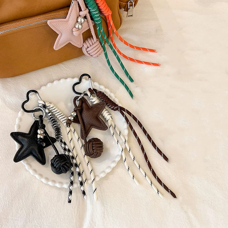 PU Leather Star and Ball Pendant Love Heart Ring Keychain Women Bag Decoration Backpace Accessories for Daily Use Gifts