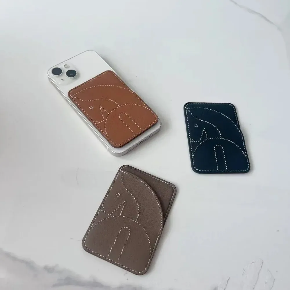 Simple PU Magnetic Card Holder Short Handmade Business Card Holder Large Capacity Back Sticker Stealth Name Card Clip