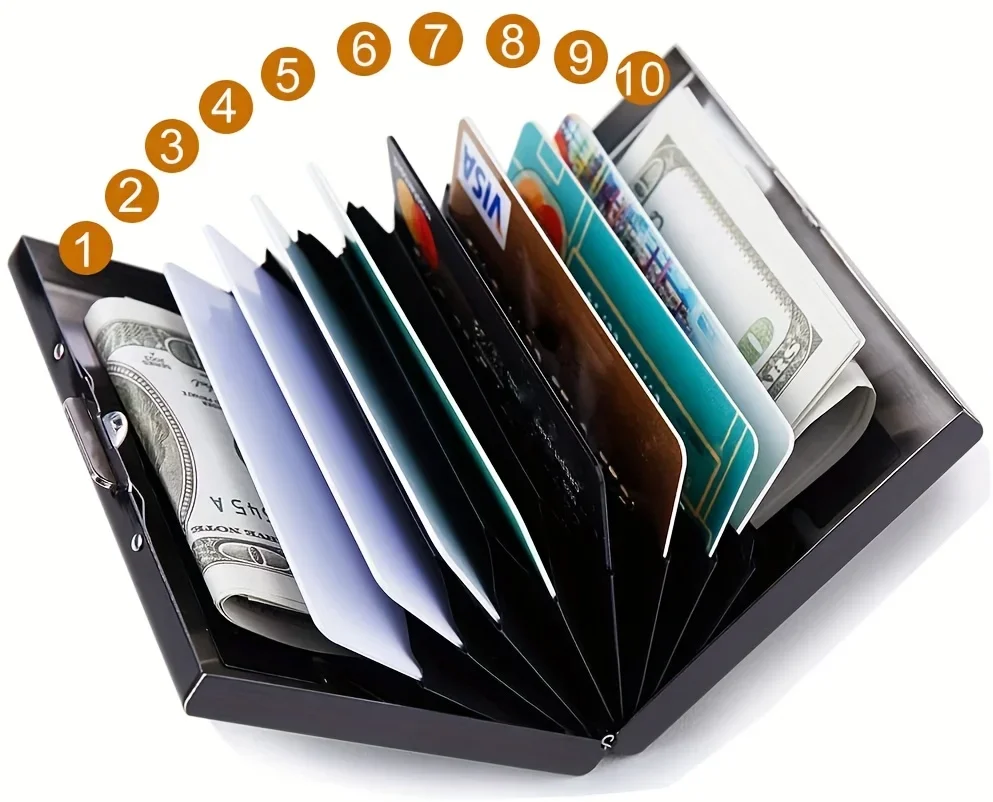 RFID Credit Card Holder, Metal Credit Card Wallet with 6 or 10 Slots Blocking Protector for Men and Women's Safety Purse