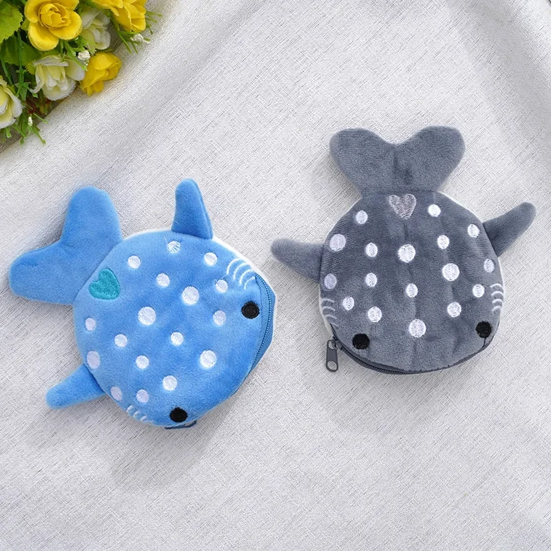 Women Shark Money Card Key Earphone Coin Purse for Small Things Organizer Pouch Zipper Cute Plush Fish Coin Wallet Bags