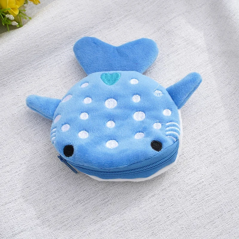 Women Shark Money Card Key Earphone Coin Purse for Small Things Organizer Pouch Zipper Cute Plush Fish Coin Wallet Bags