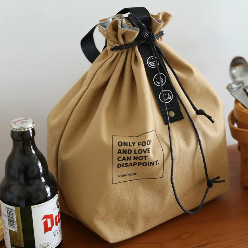 Canvas Lunch Bag Bento Box Handbag Outdoor Portable Picnic Dinner Container School Fresh Keeping Food Storage Tote Accessories
