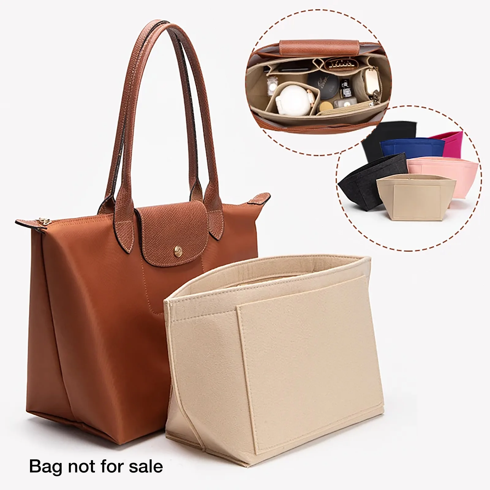 Felt Insert Bag Fits For Longchamp Handbag Liner Bag Felt Cloth Makeup Bag Support Travel Portable Insert Purse Organizer