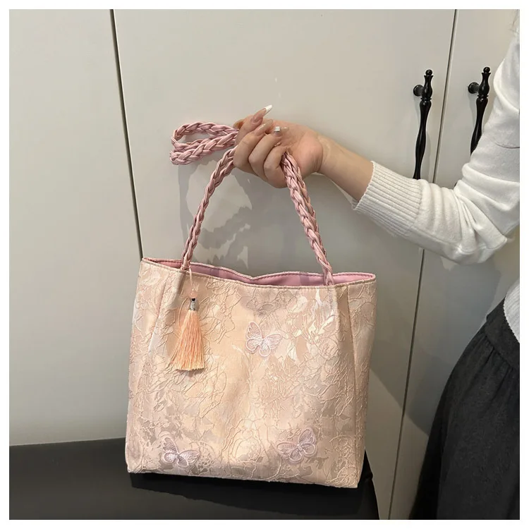 Texture Leisure New Chinese Style Shoulder Bag Antique Versatile Large Capacity Tote Bag Hanfu Element Work Commuter Storage Bag