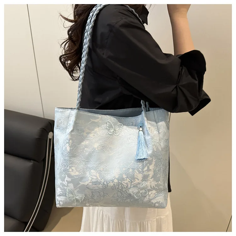Texture Leisure New Chinese Style Shoulder Bag Antique Versatile Large Capacity Tote Bag Hanfu Element Work Commuter Storage Bag