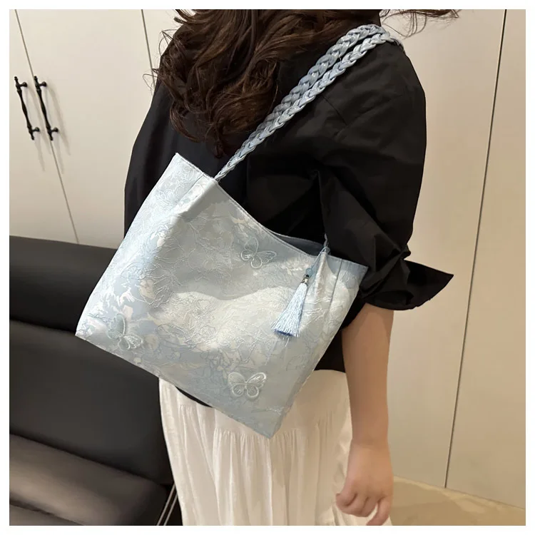 Texture Leisure New Chinese Style Shoulder Bag Antique Versatile Large Capacity Tote Bag Hanfu Element Work Commuter Storage Bag