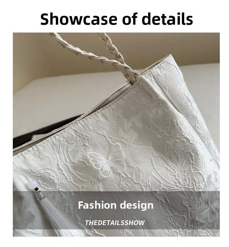 Texture Leisure New Chinese Style Shoulder Bag Antique Versatile Large Capacity Tote Bag Hanfu Element Work Commuter Storage Bag