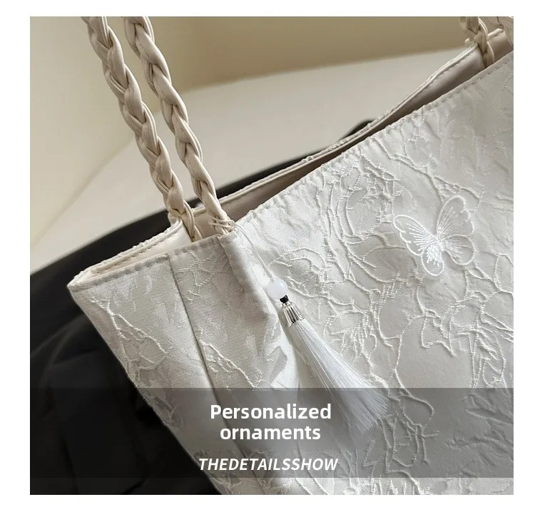 Texture Leisure New Chinese Style Shoulder Bag Antique Versatile Large Capacity Tote Bag Hanfu Element Work Commuter Storage Bag