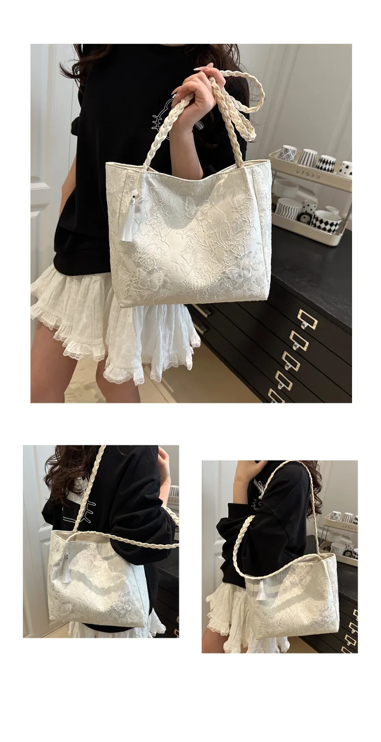 Texture Leisure New Chinese Style Shoulder Bag Antique Versatile Large Capacity Tote Bag Hanfu Element Work Commuter Storage Bag