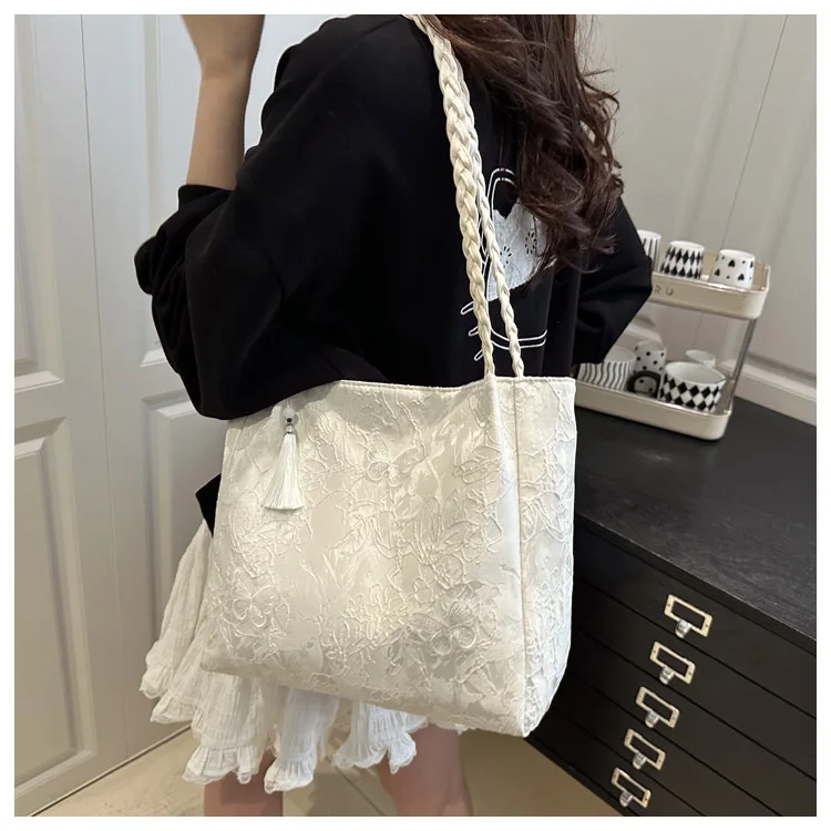 Texture Leisure New Chinese Style Shoulder Bag Antique Versatile Large Capacity Tote Bag Hanfu Element Work Commuter Storage Bag
