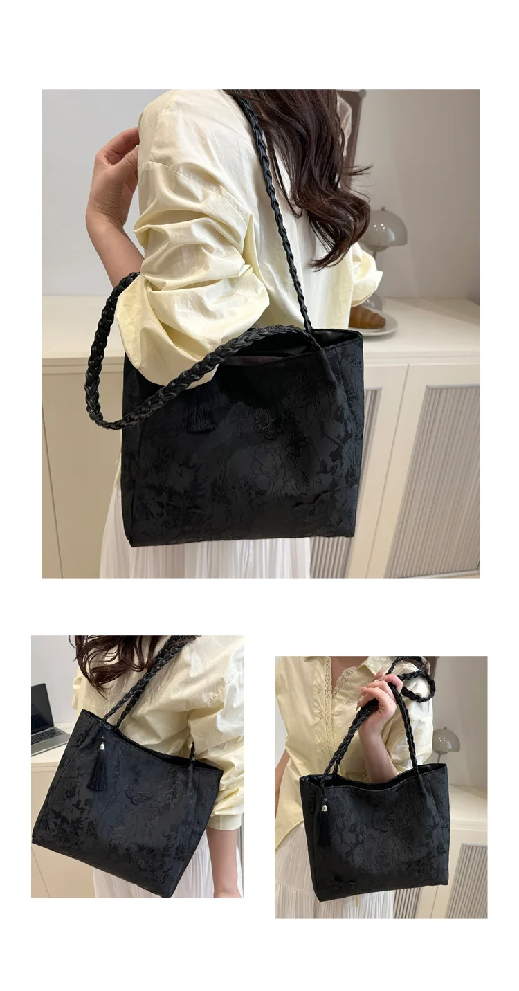 Texture Leisure New Chinese Style Shoulder Bag Antique Versatile Large Capacity Tote Bag Hanfu Element Work Commuter Storage Bag