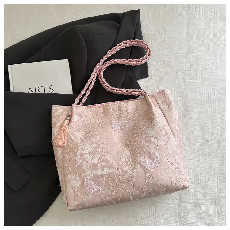 Texture Leisure New Chinese Style Shoulder Bag Antique Versatile Large Capacity Tote Bag Hanfu Element Work Commuter Storage Bag