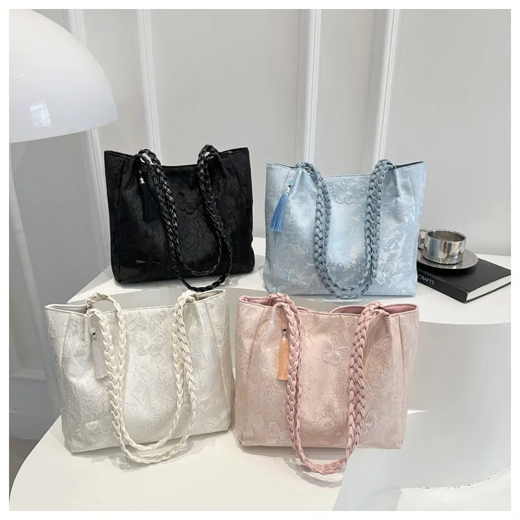 Texture Leisure New Chinese Style Shoulder Bag Antique Versatile Large Capacity Tote Bag Hanfu Element Work Commuter Storage Bag