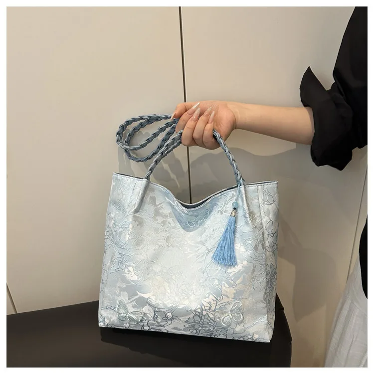 Texture Leisure New Chinese Style Shoulder Bag Antique Versatile Large Capacity Tote Bag Hanfu Element Work Commuter Storage Bag