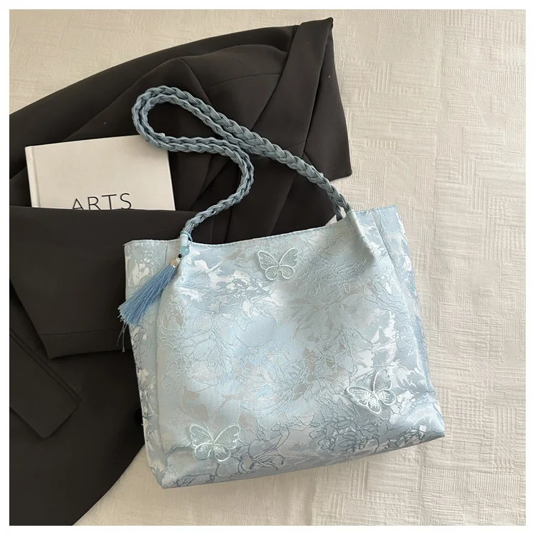 Texture Leisure New Chinese Style Shoulder Bag Antique Versatile Large Capacity Tote Bag Hanfu Element Work Commuter Storage Bag