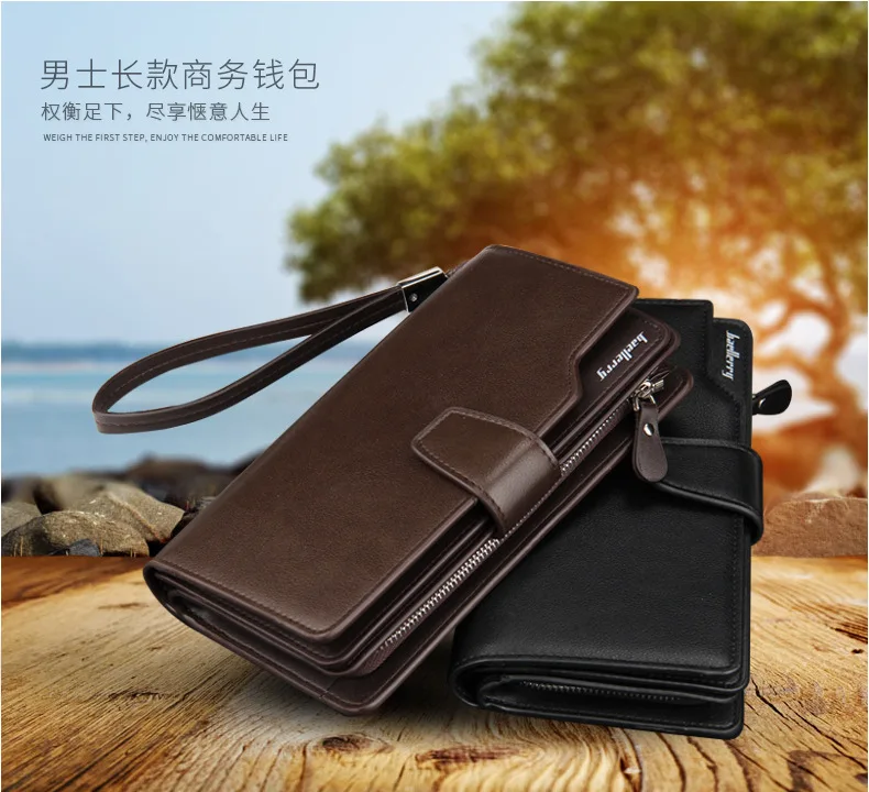Baellerry Men's Long Wallet Casual Business Zipper Handbag Large Capacity Mobile Phone Storage Bag with Card Holder