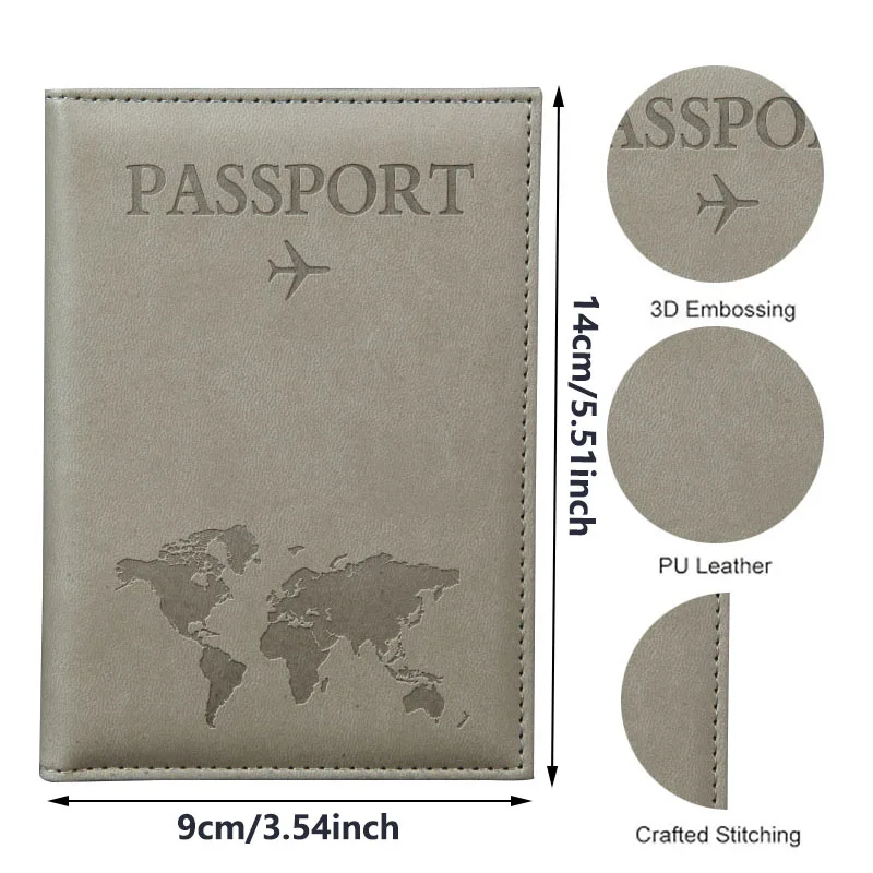 PU Leather Passport Cover For Men & Women World Map Travel Passport Case Organizer - Protective Card Holder ID Document Covers